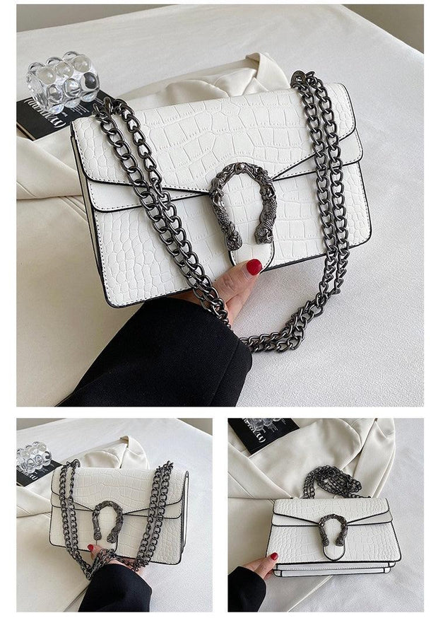 Geanta alba imprimeu crocodil Louise - TIARA CONCEPT STORE